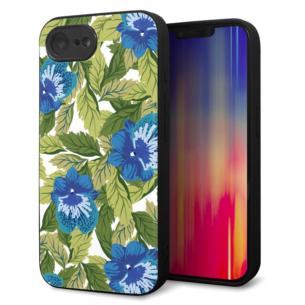 iPhone16e 強化ガラス&TPUスマホケース ガラプリ【SC896 ボタニカル ブルー&リーフ】