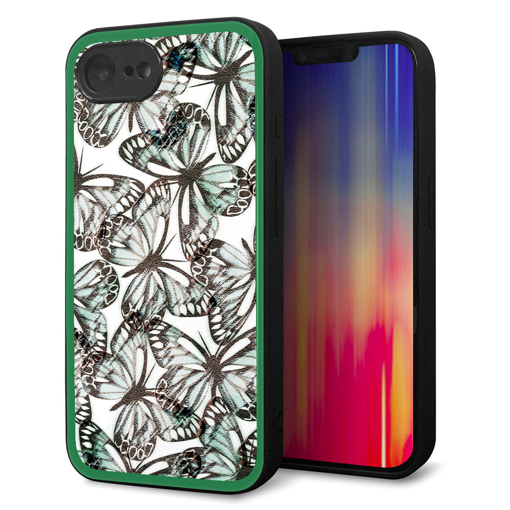 iPhone16e 強化ガラス&TPUスマホケース ガラプリ【SC902 ガーデンバタフライ グリーン】