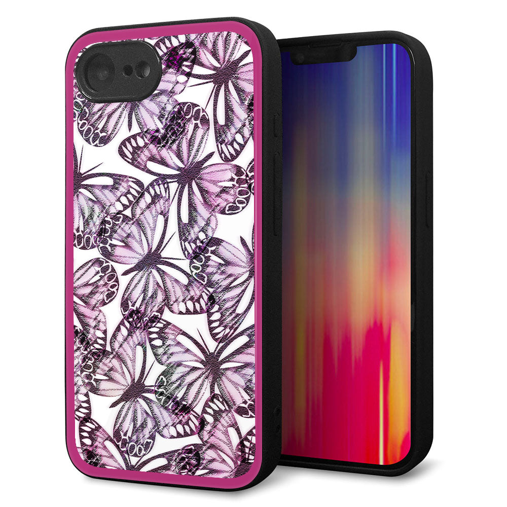 iPhone16e 強化ガラス&TPUスマホケース ガラプリ【SC904 ガーデンバタフライ ピンク】