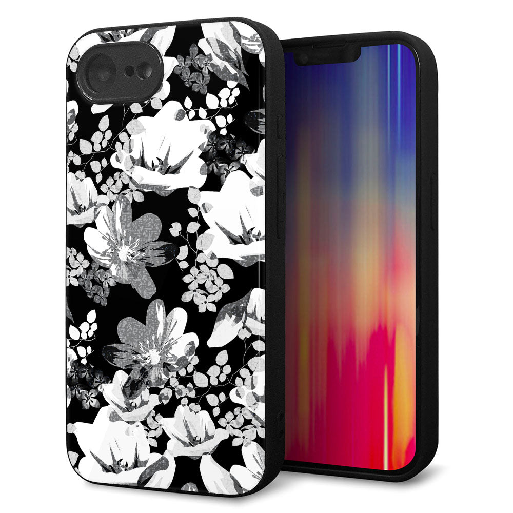 iPhone16e 強化ガラス&TPUスマホケース ガラプリ【SC913 花柄モノトーン 02】