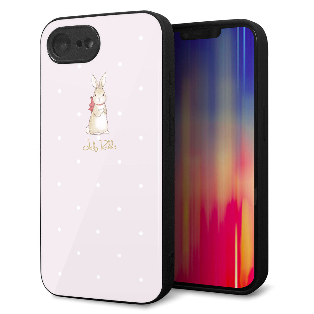 iPhone16e 強化ガラス&TPUスマホケース ガラプリ【SC966 Lady Rabbit ベージュピンクhp】