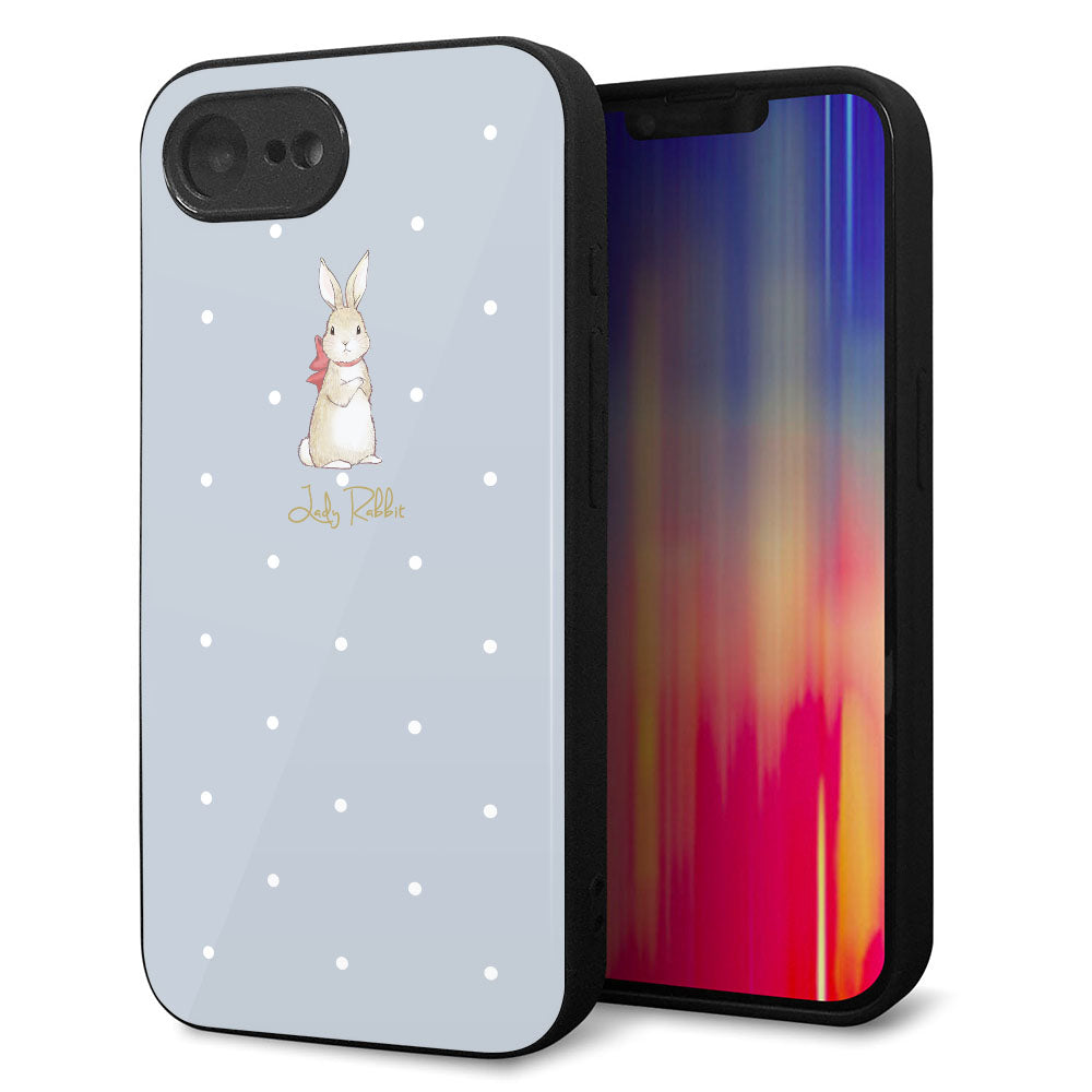 iPhone16e 強化ガラス&TPUスマホケース ガラプリ【SC967 Lady Rabbit ブルーグレイ ガラプリhp】