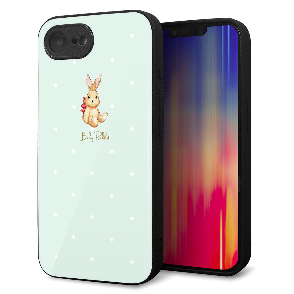 iPhone16e 強化ガラス&TPUスマホケース ガラプリ【SC979 Baby Rabbit グリーン ガラプリ】