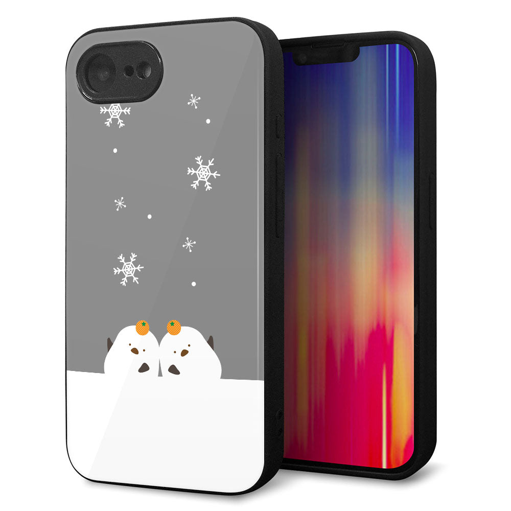 iPhone16e 強化ガラス&TPUスマホケース ガラプリ【TA019 冬シマエナガ】