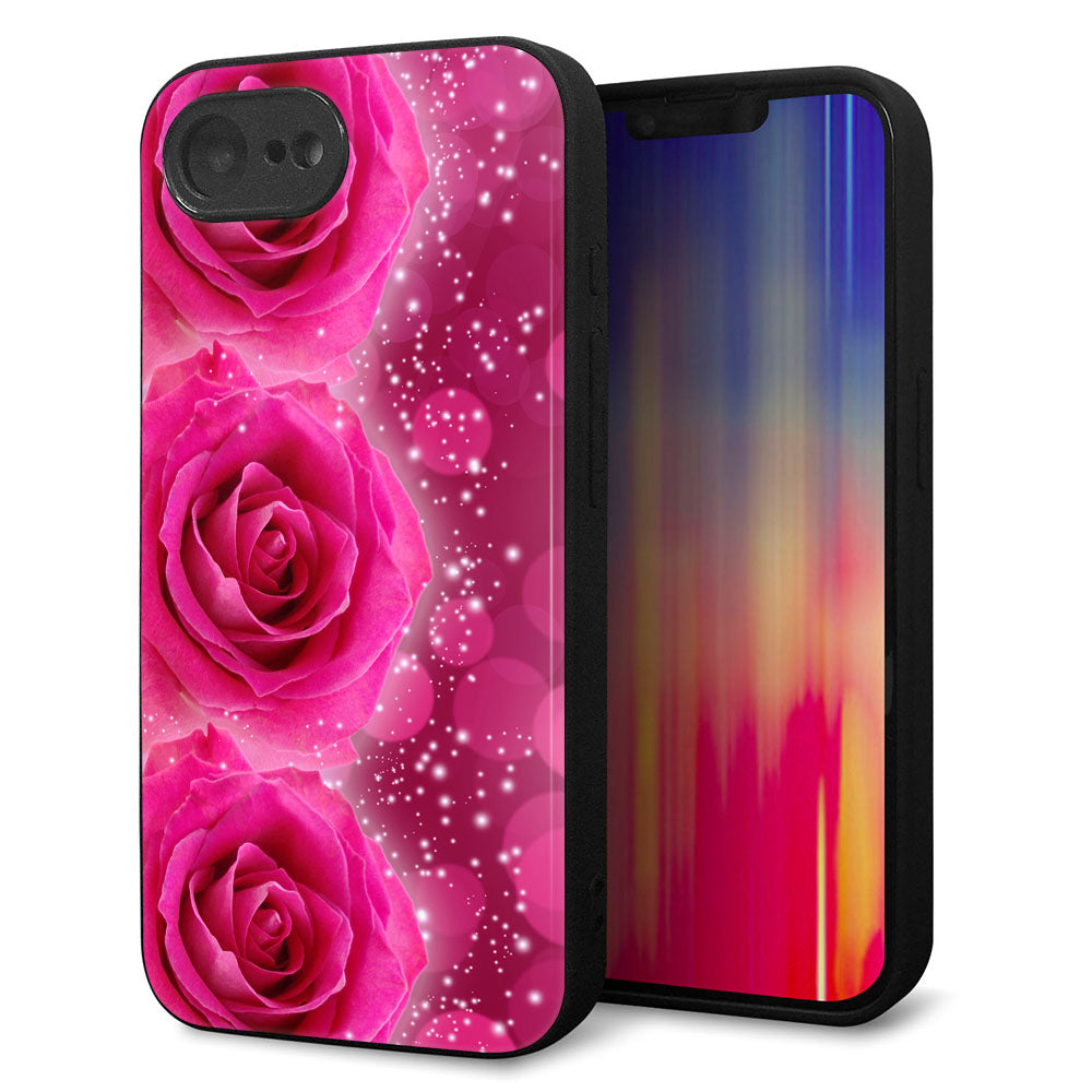 iPhone16e 強化ガラス&TPUスマホケース ガラプリ【VA815 3連のバラ】