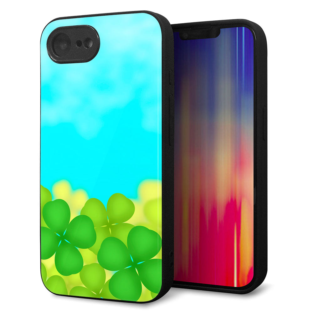 iPhone16e 強化ガラス&TPUスマホケース ガラプリ【VA820 四葉のクローバー畑】