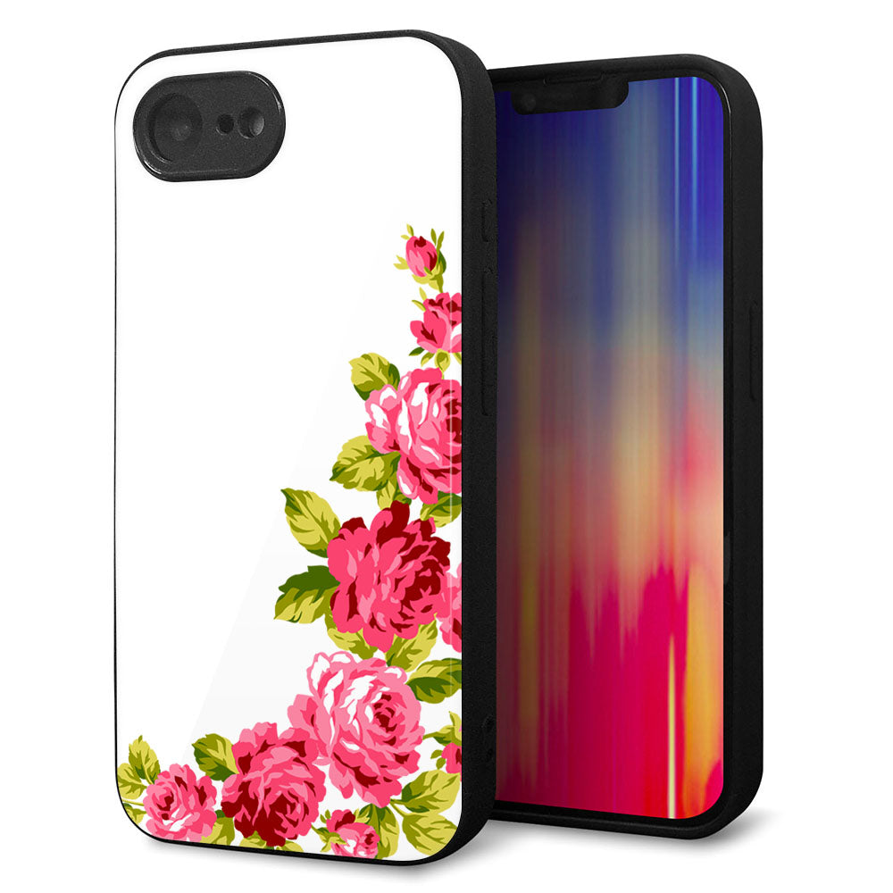 iPhone16e 強化ガラス&TPUスマホケース ガラプリ【VA825 バラのフレーム(白)】