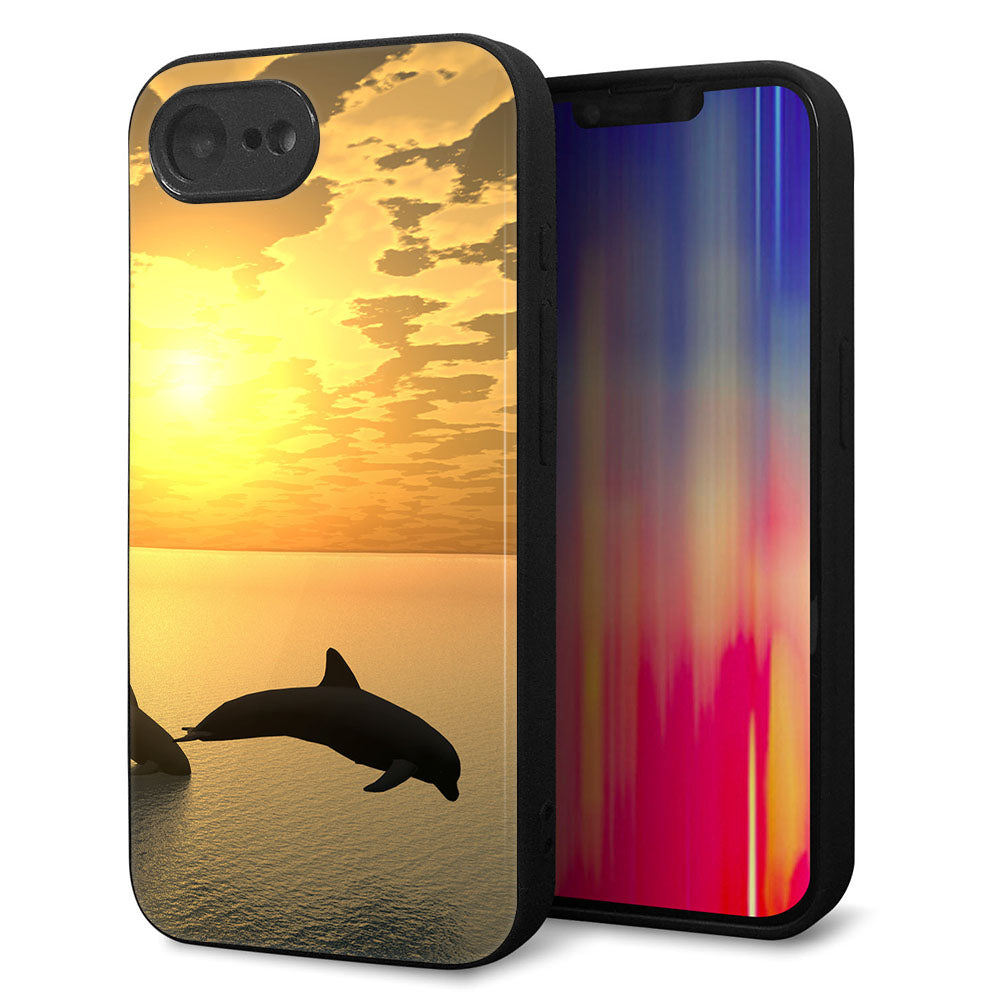 iPhone16e 強化ガラス&TPUスマホケース ガラプリ【VA845 夕暮れのドルフィン】