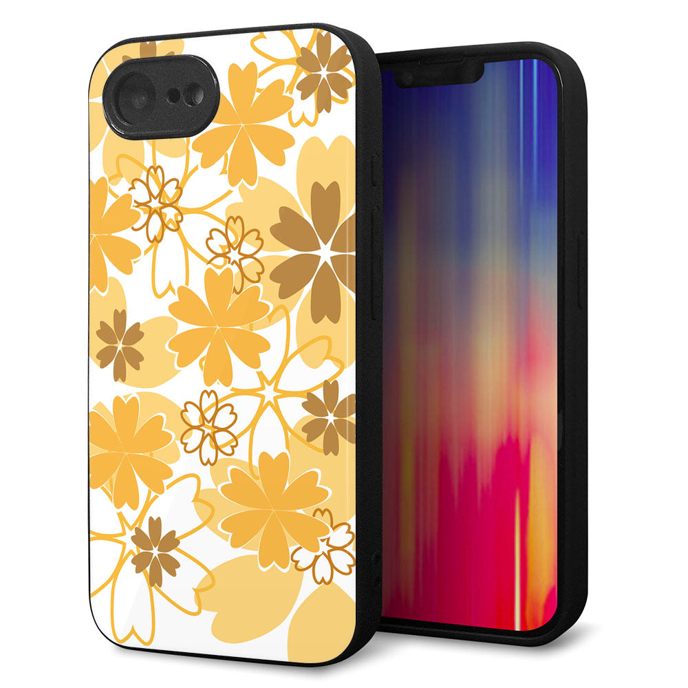 iPhone16e 強化ガラス&TPUスマホケース ガラプリ【VA959 重なり合う花 オレンジ】