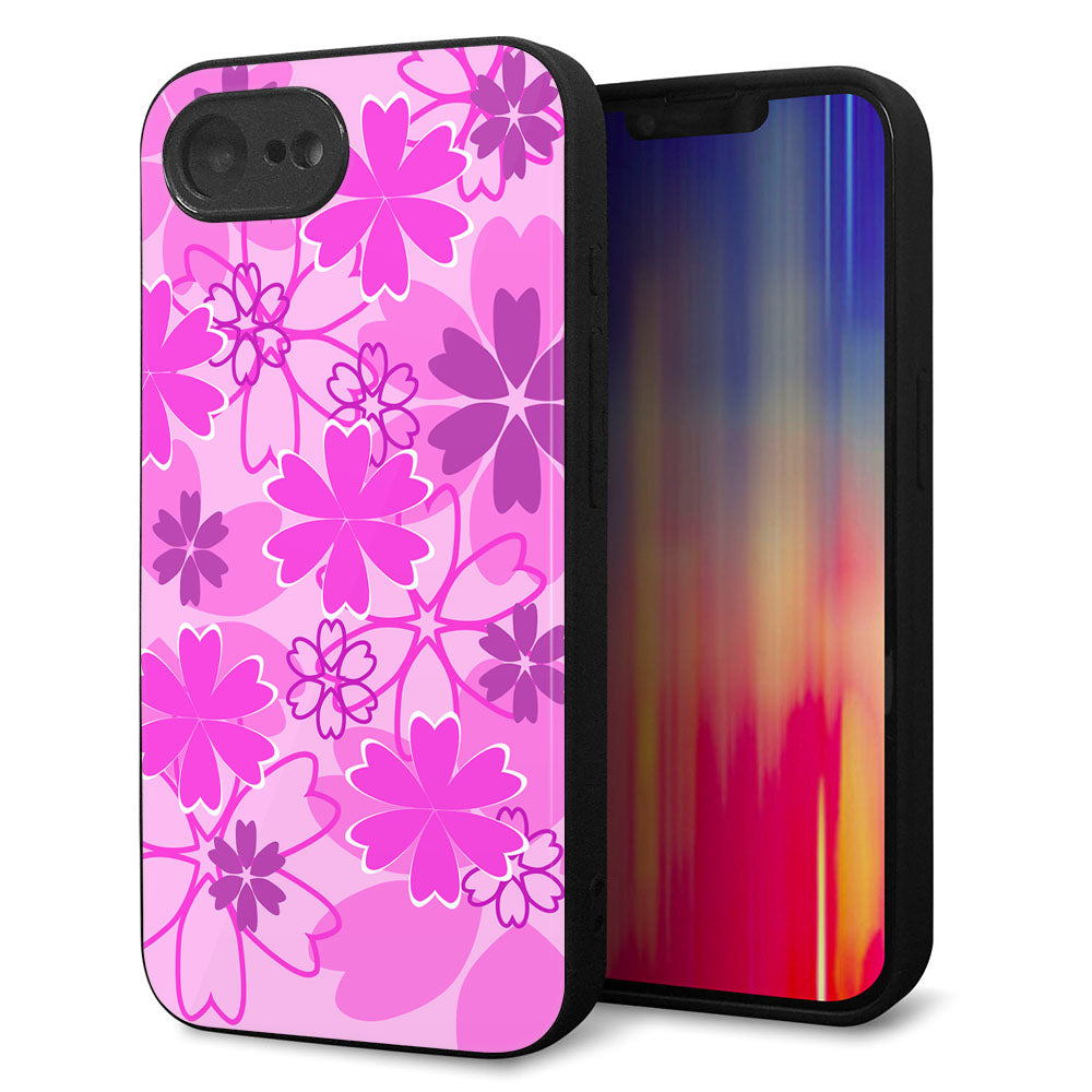 iPhone16e 強化ガラス&TPUスマホケース ガラプリ【VA961 重なり合う花 ピンク】