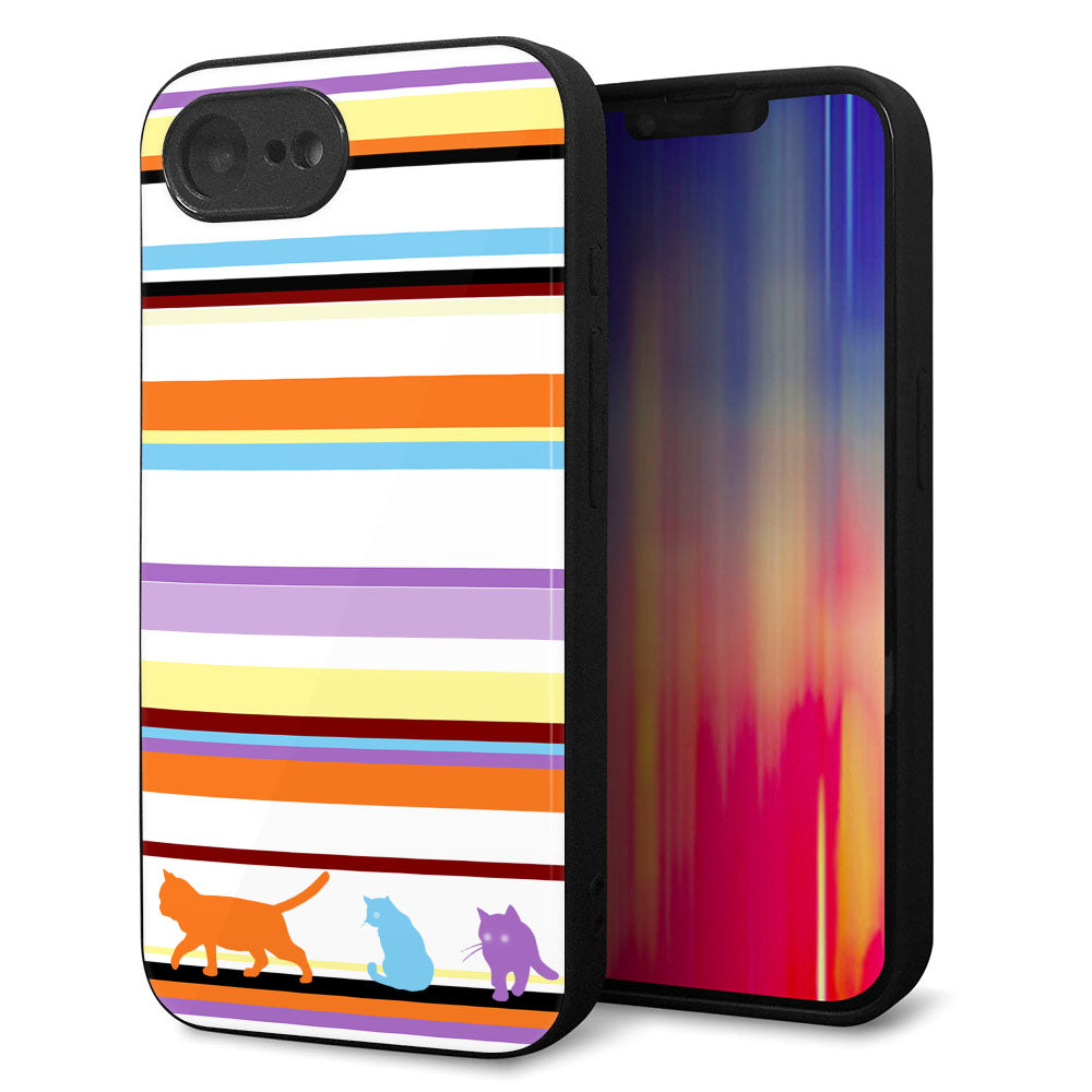 iPhone16e 強化ガラス&TPUスマホケース ガラプリ【YA887 ストライプネコ01】