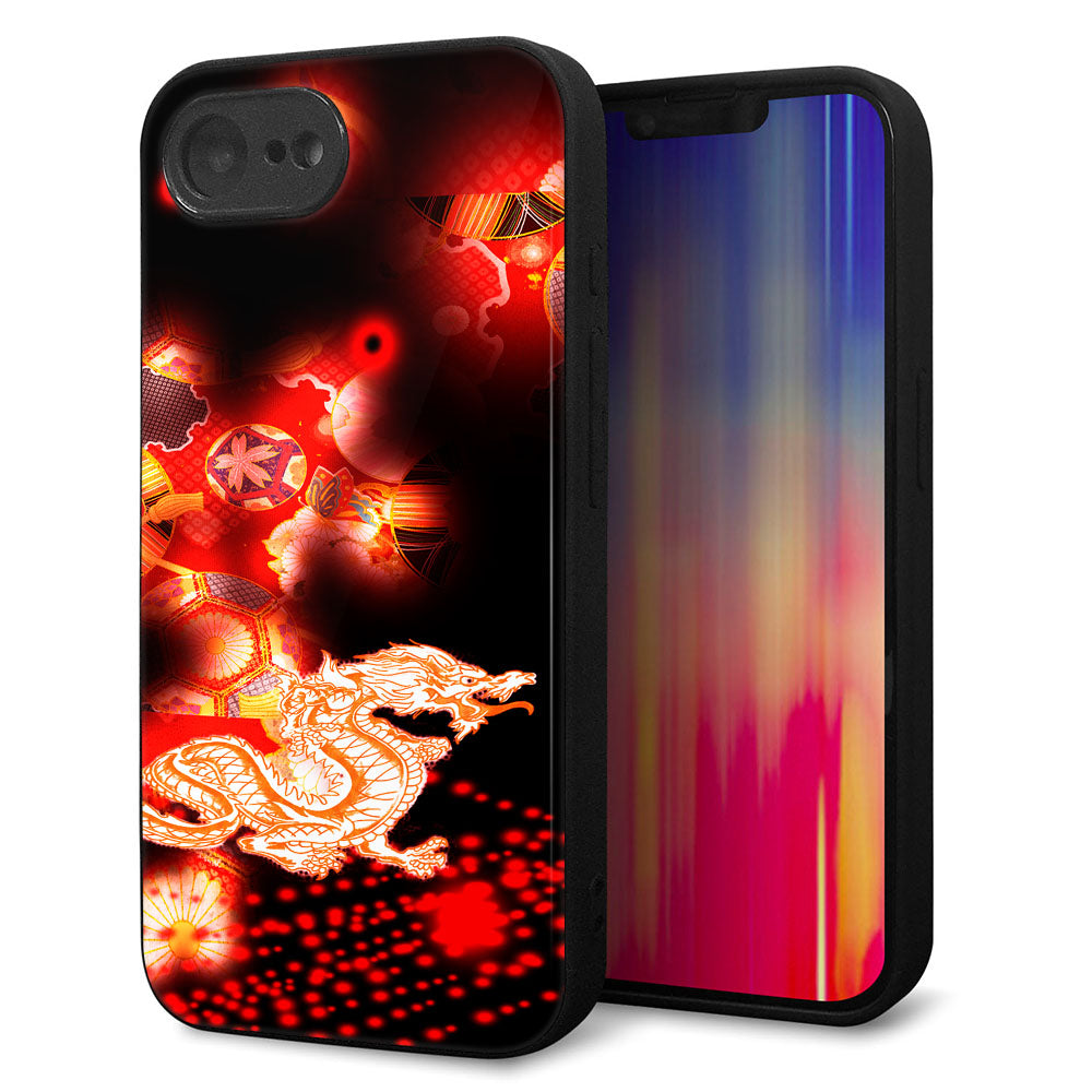 iPhone16e 強化ガラス&TPUスマホケース ガラプリ【YC909 赤竜02】