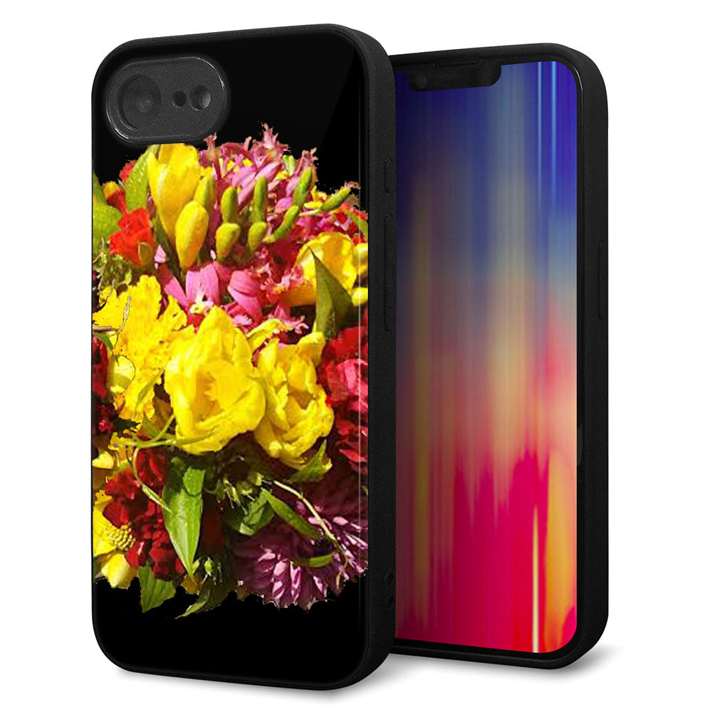 iPhone16e 強化ガラス&TPUスマホケース ガラプリ【YI883 フラワー4】