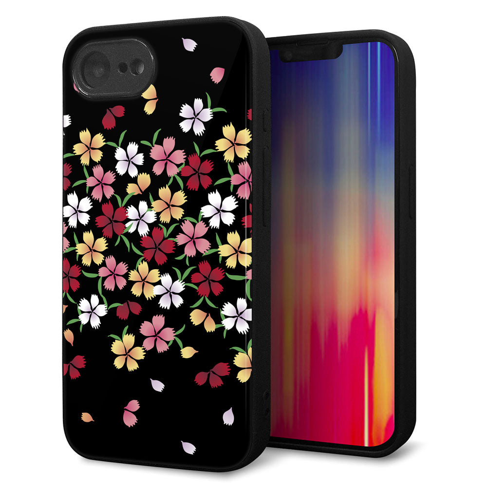 iPhone16e 強化ガラス&TPUスマホケース ガラプリ【YJ323 和柄 なでしこ】