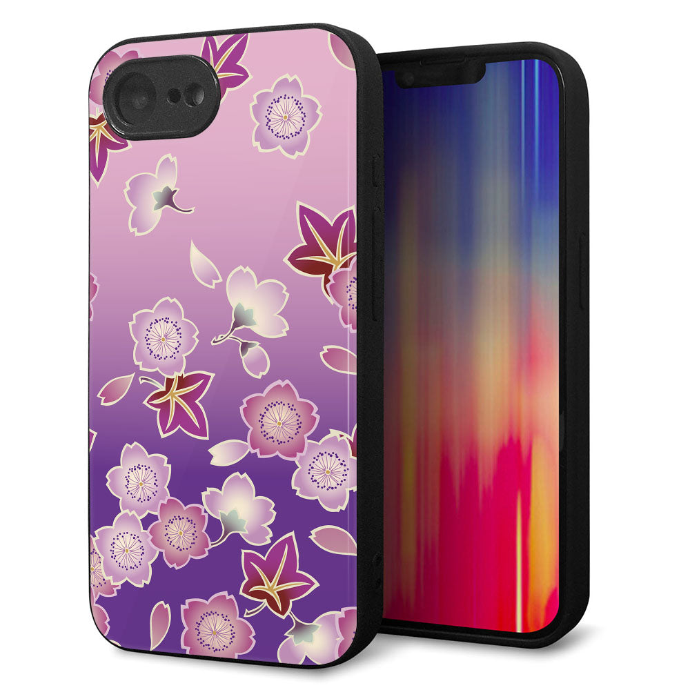 iPhone16e 強化ガラス&TPUスマホケース ガラプリ【YJ324 和柄 桜 もみじ】