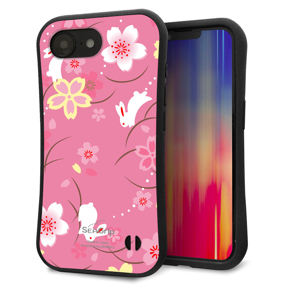 iPhone16e スマホケース 「SEA Grip」 グリップケース Sライン 【149 桜と白うさぎ】 UV印刷