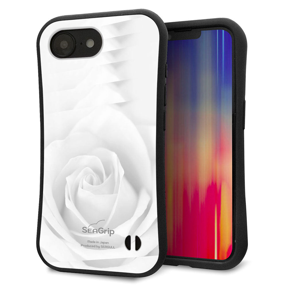 iPhone16e スマホケース 「SEA Grip」 グリップケース Sライン 【402 ホワイトRose】 UV印刷
