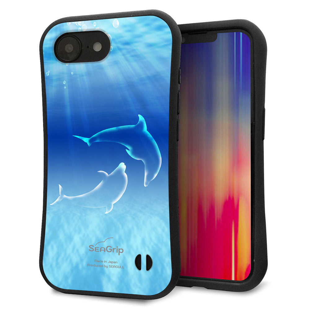 iPhone16e スマホケース 「SEA Grip」 グリップケース Sライン 【1048 海の守り神イルカ】 UV印刷