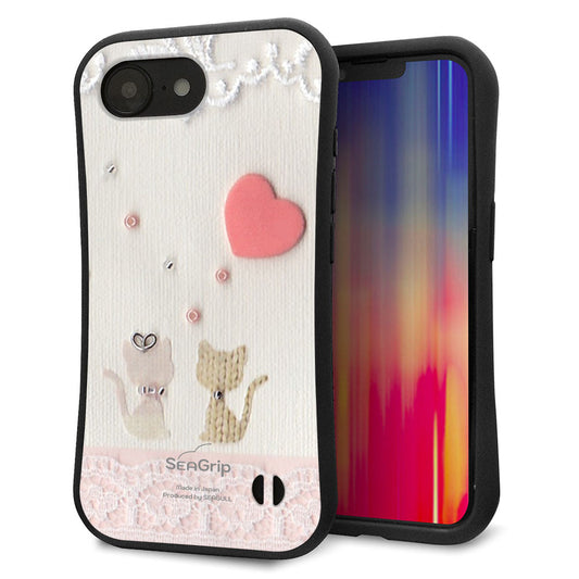 iPhone16e スマホケース 「SEA Grip」 グリップケース Sライン 【1104 クラフト写真ネコ(ハートM)】 UV印刷