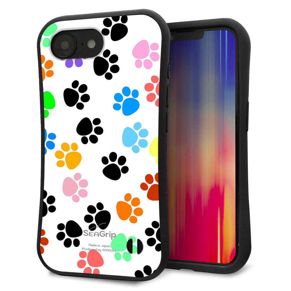 iPhone16e スマホケース 「SEA Grip」 グリップケース Sライン 【1108 あしあとカラフル】 UV印刷