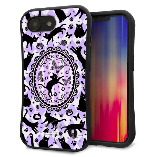 iPhone16e スマホケース 「SEA Grip」 グリップケース Sライン 【AG879 ネコがいっぱいダイヤ柄 パープル】 UV印刷