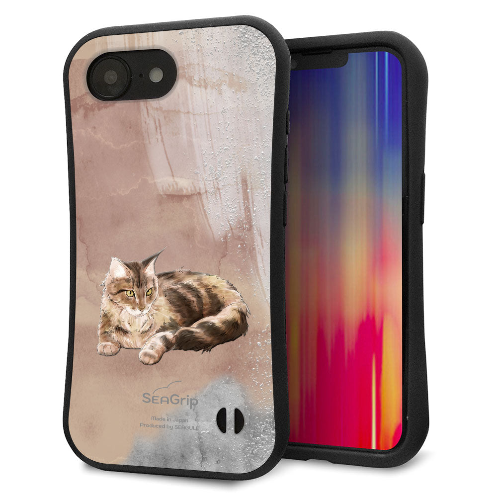 iPhone16e スマホケース 「SEA Grip」 グリップケース Sライン 【HA173 メインクーン+くすみカラー】 UV印刷