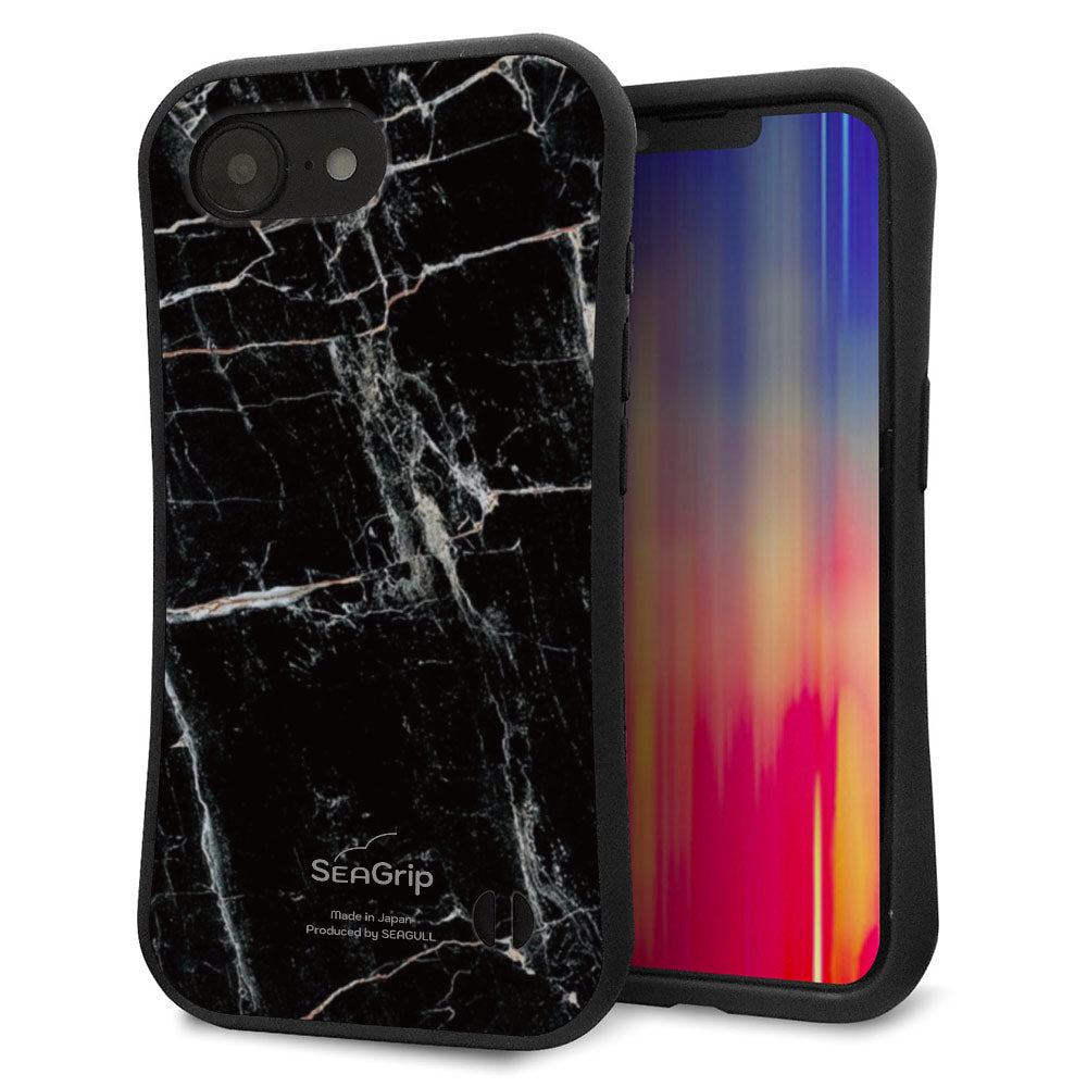 iPhone16e スマホケース 「SEA Grip」 グリップケース Sライン 【KM867 大理石BK】 UV印刷
