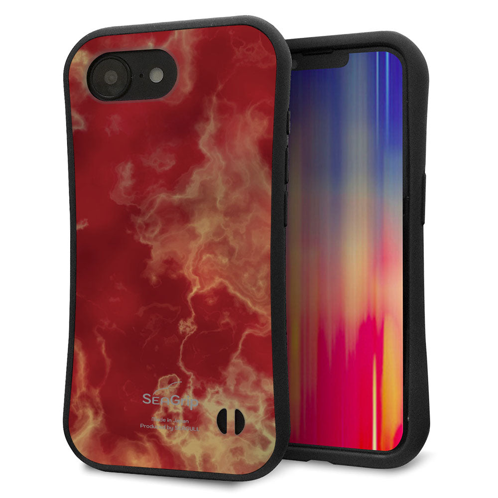 iPhone16e スマホケース 「SEA Grip」 グリップケース Sライン 【KM870 大理石RD】 UV印刷