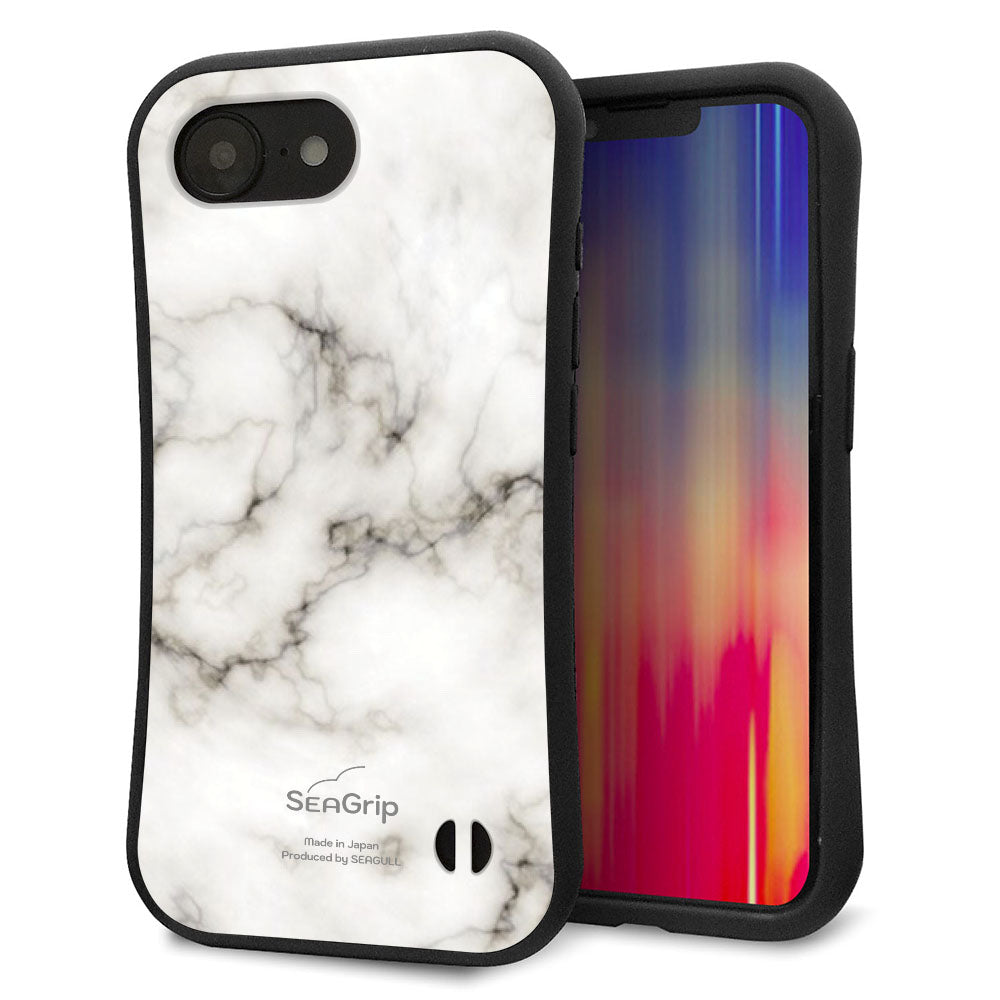 iPhone16e スマホケース 「SEA Grip」 グリップケース Sライン 【KM871 大理石WH】 UV印刷