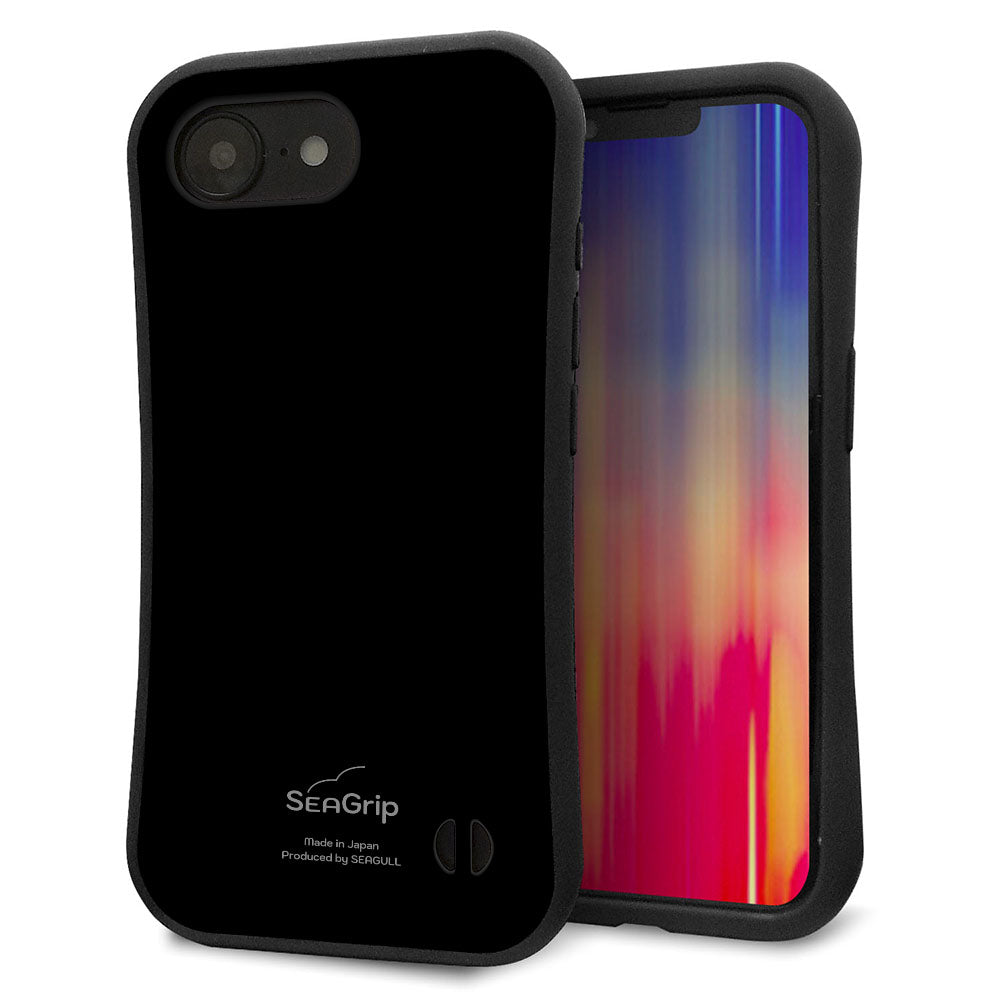 iPhone16e スマホケース 「SEA Grip」 グリップケース Sライン 【KM911 ポップカラー(ブラック)】 UV印刷