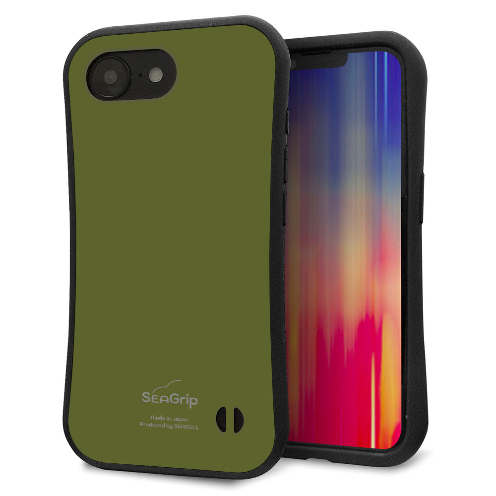 iPhone16e スマホケース 「SEA Grip」 グリップケース Sライン 【KM916 レトロカラー(カーキ)】 UV印刷