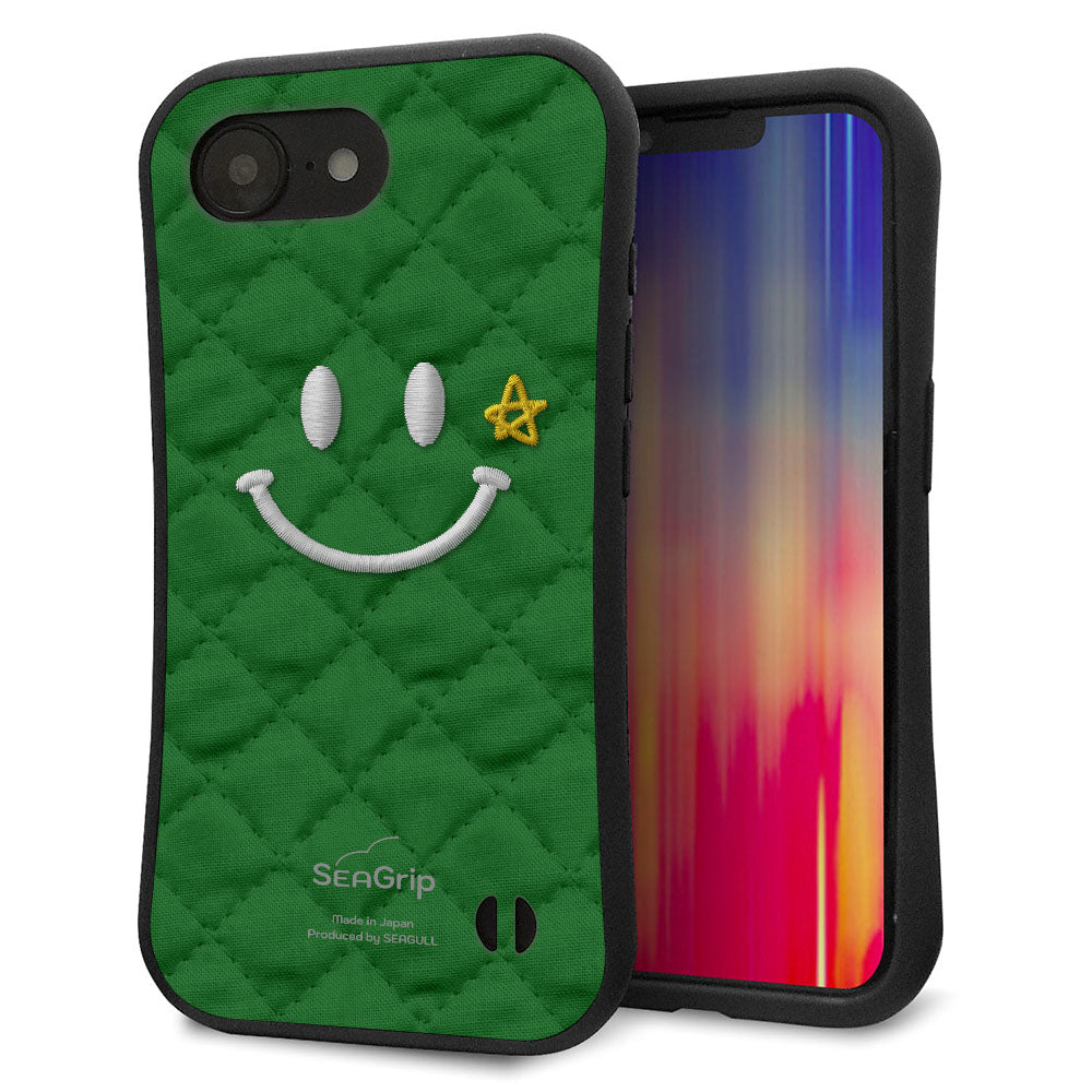 iPhone16e スマホケース 「SEA Grip」 グリップケース Sライン 【KM936 スマイル スター グリーン 】 UV印刷
