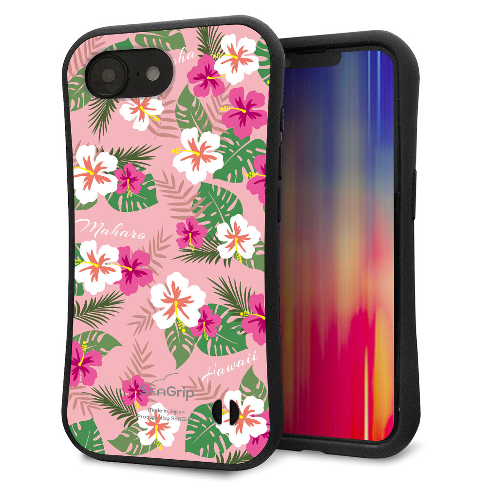 iPhone16e スマホケース 「SEA Grip」 グリップケース Sライン 【SC882 ハワイアンアロハレトロ(ピンク)】 UV印刷