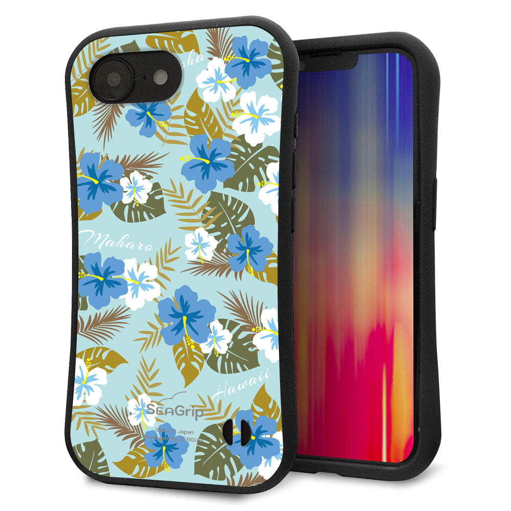 iPhone16e スマホケース 「SEA Grip」 グリップケース Sライン 【SC883 ハワイアンアロハレトロ(ブルー)】 UV印刷
