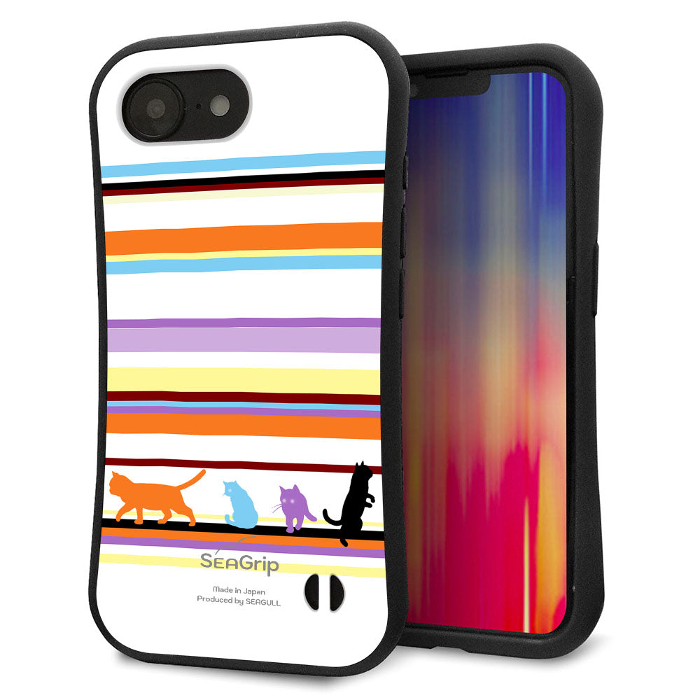 iPhone16e スマホケース 「SEA Grip」 グリップケース Sライン 【YA887 ストライプネコ01】 UV印刷