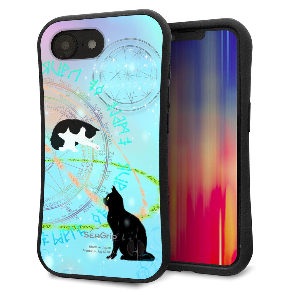 iPhone16e スマホケース 「SEA Grip」 グリップケース Sライン 【YJ329 魔法陣猫 キラキラ パステル】 UV印刷