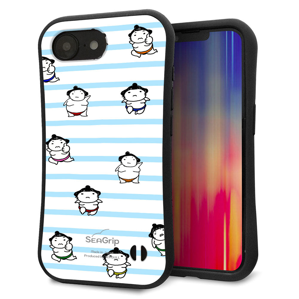 iPhone16e スマホケース 「SEA Grip」 グリップケース Sライン 【YK818 お相撲さん ブルー】 UV印刷