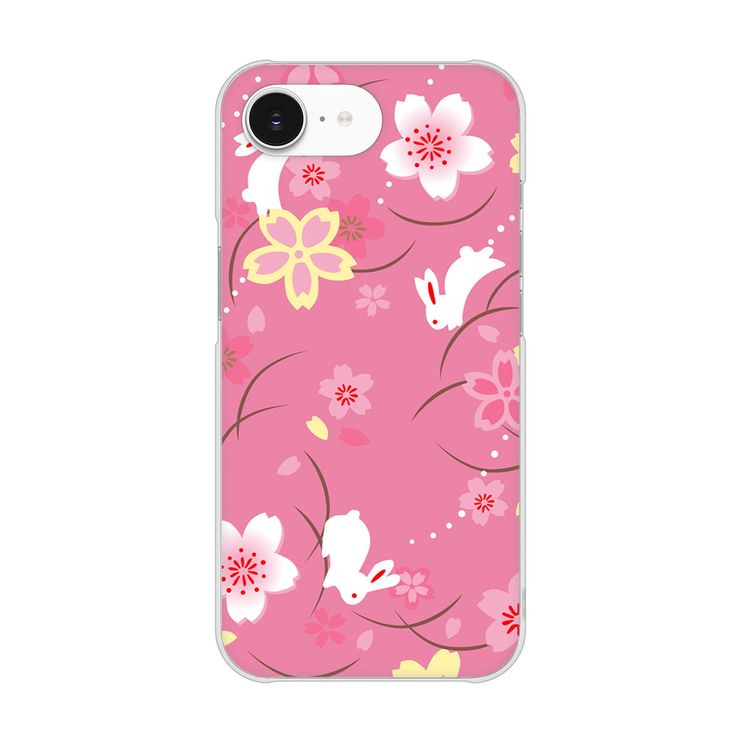 iPhone16e 高画質仕上げ 背面印刷 ハードケース 【149 桜と白うさぎ】