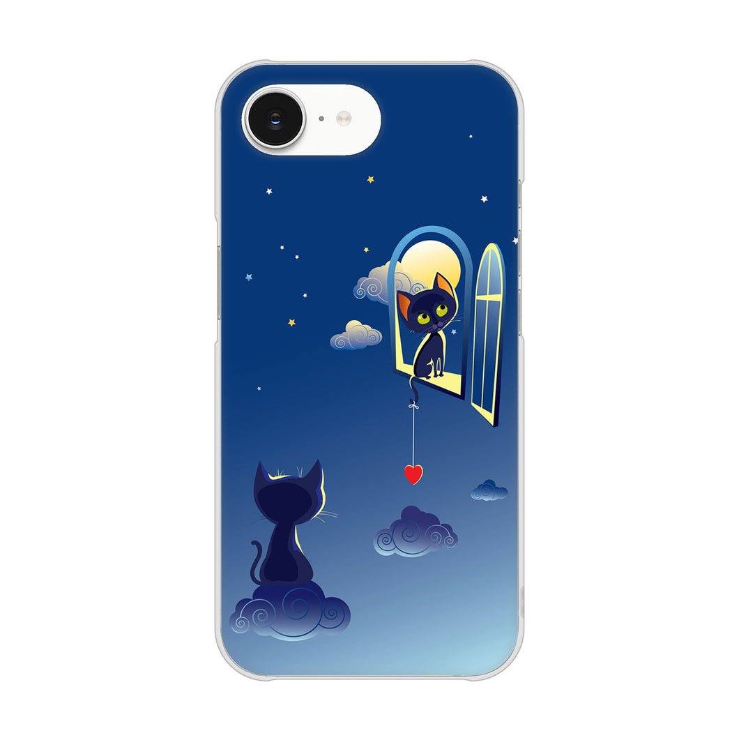 iPhone16e 高画質仕上げ 背面印刷 ハードケース夜とネコ