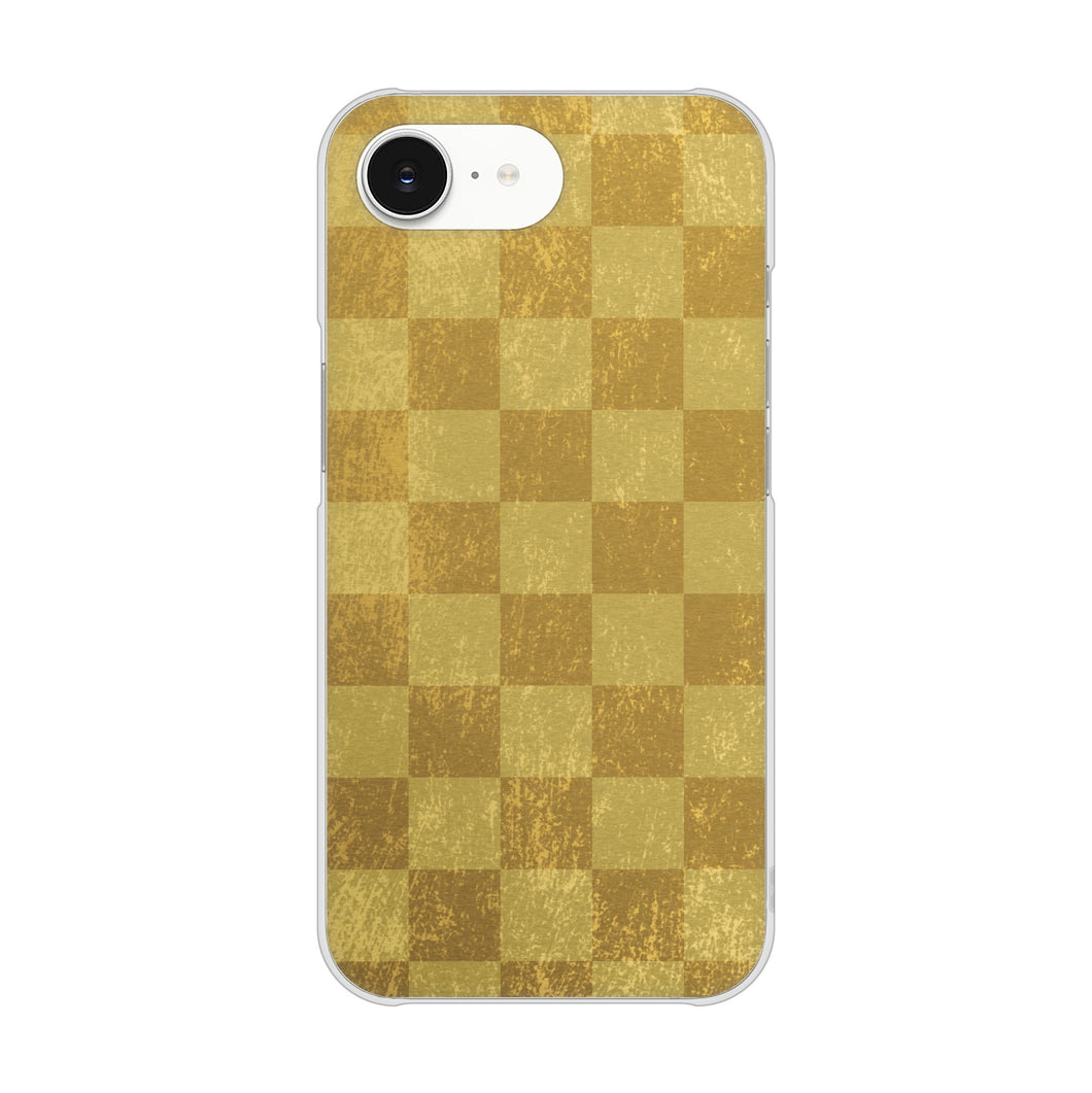iPhone16e 高画質仕上げ 背面印刷 ハードケース 【619 市松模様-金(骨董風に傷んだイメージ)】