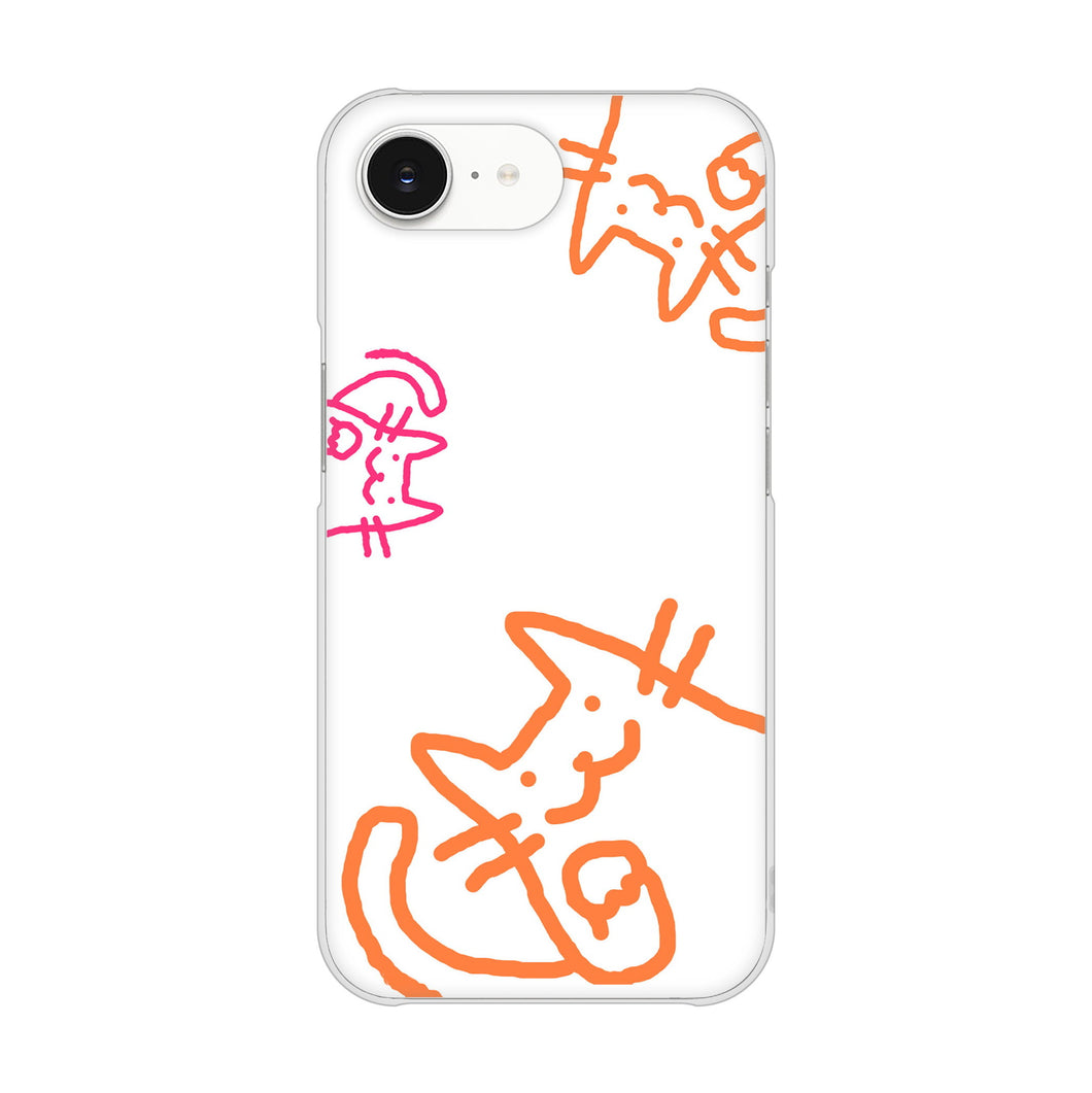 iPhone16e 高画質仕上げ 背面印刷 ハードケース 【1098 手まねきする3匹のネコ】