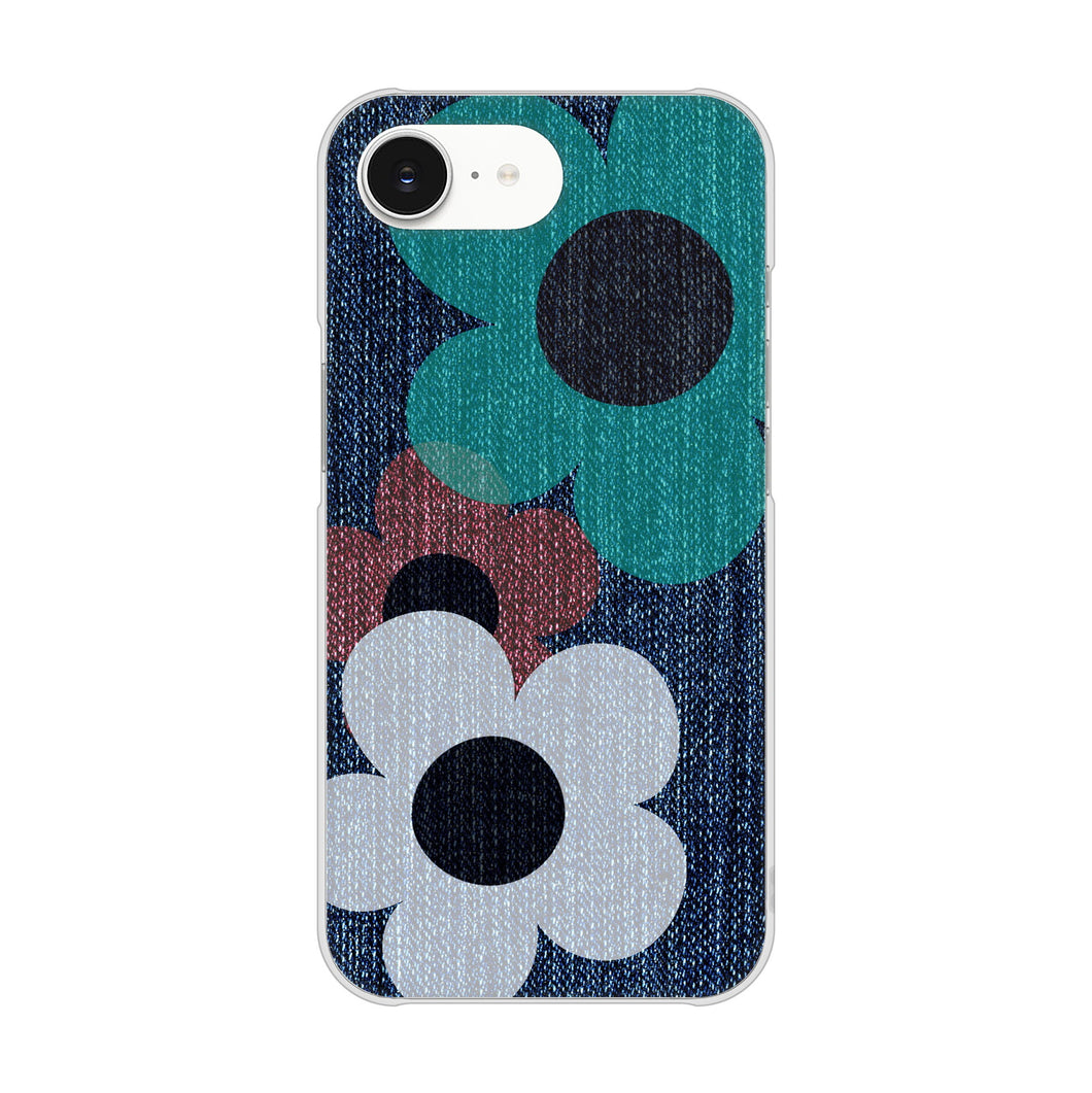 iPhone16e 高画質仕上げ 背面印刷 ハードケース 【EK869 ルーズフラワーinデニム風】