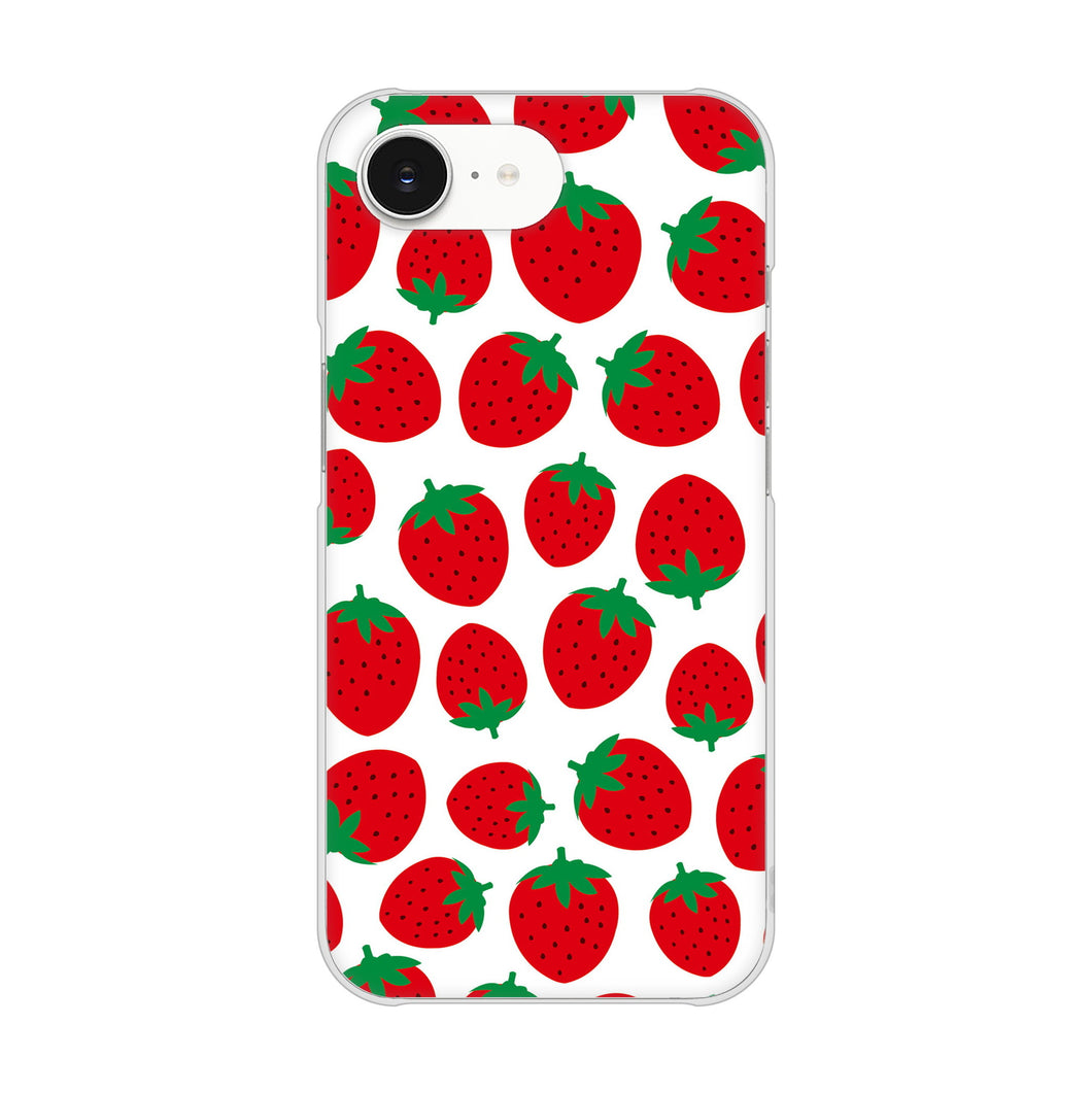 iPhone16e 高画質仕上げ 背面印刷 ハードケース小さいイチゴ模様
