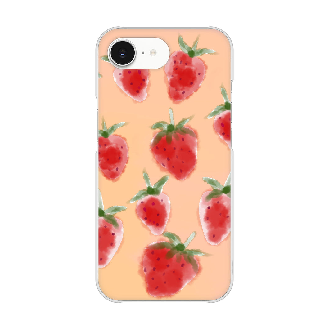 iPhone16e 高画質仕上げ 背面印刷 ハードケースイチゴ 水彩