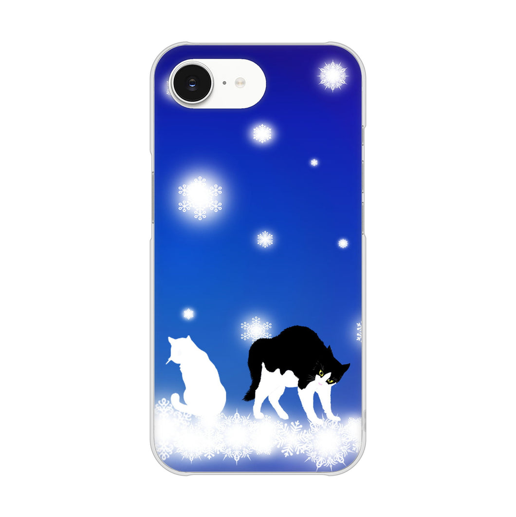 iPhone16e 高画質仕上げ 背面印刷 ハードケース 【YJ335 雪の結晶 はちわれ】