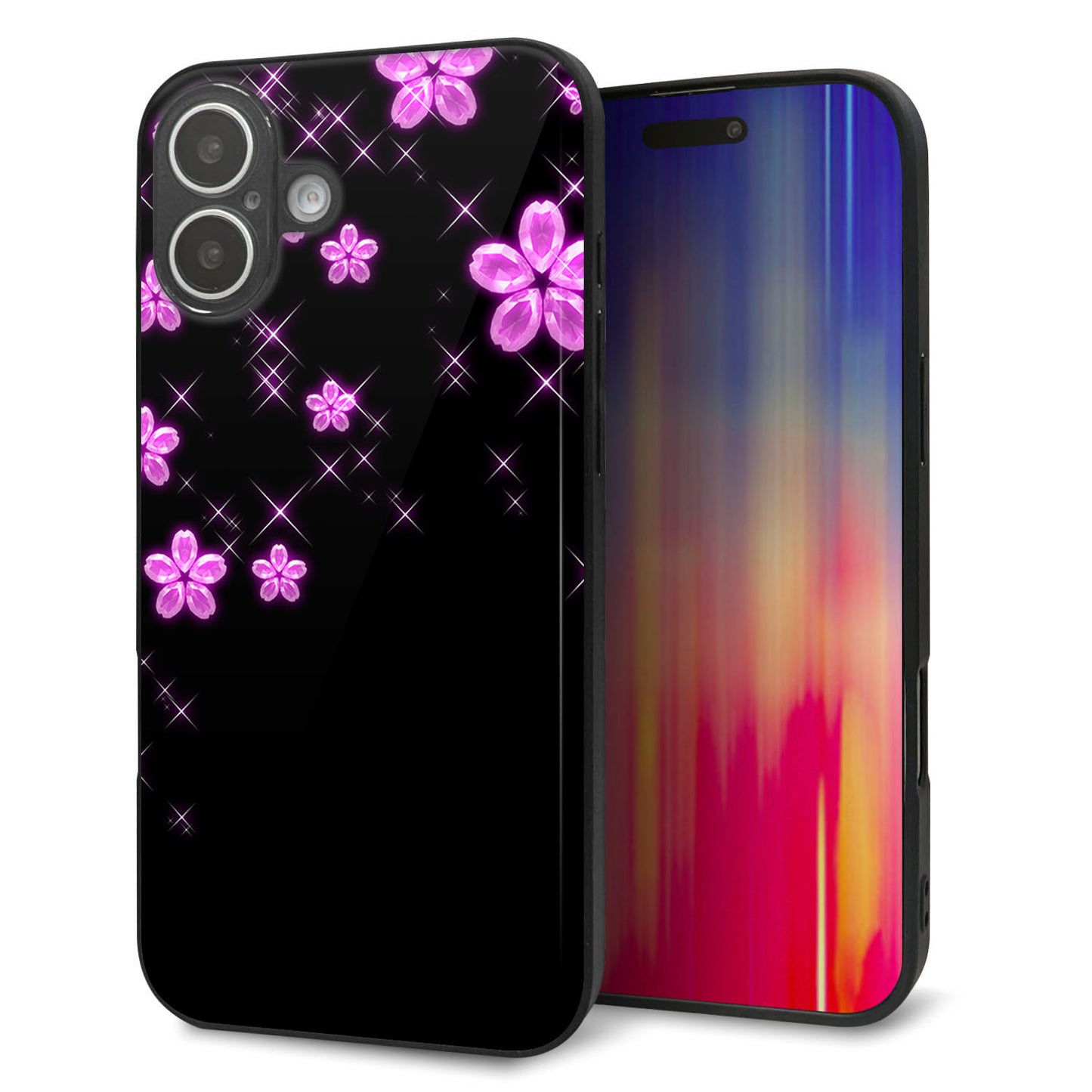 iPhone16 Plus 強化ガラス&TPUスマホケース ガラプリ【019 桜クリスタル】