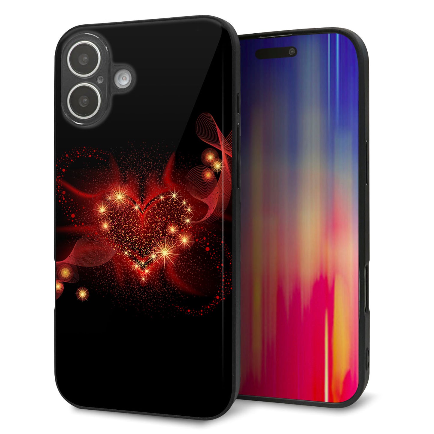 iPhone16 Plus 強化ガラス&TPUスマホケース ガラプリ【382 ハートの創生】