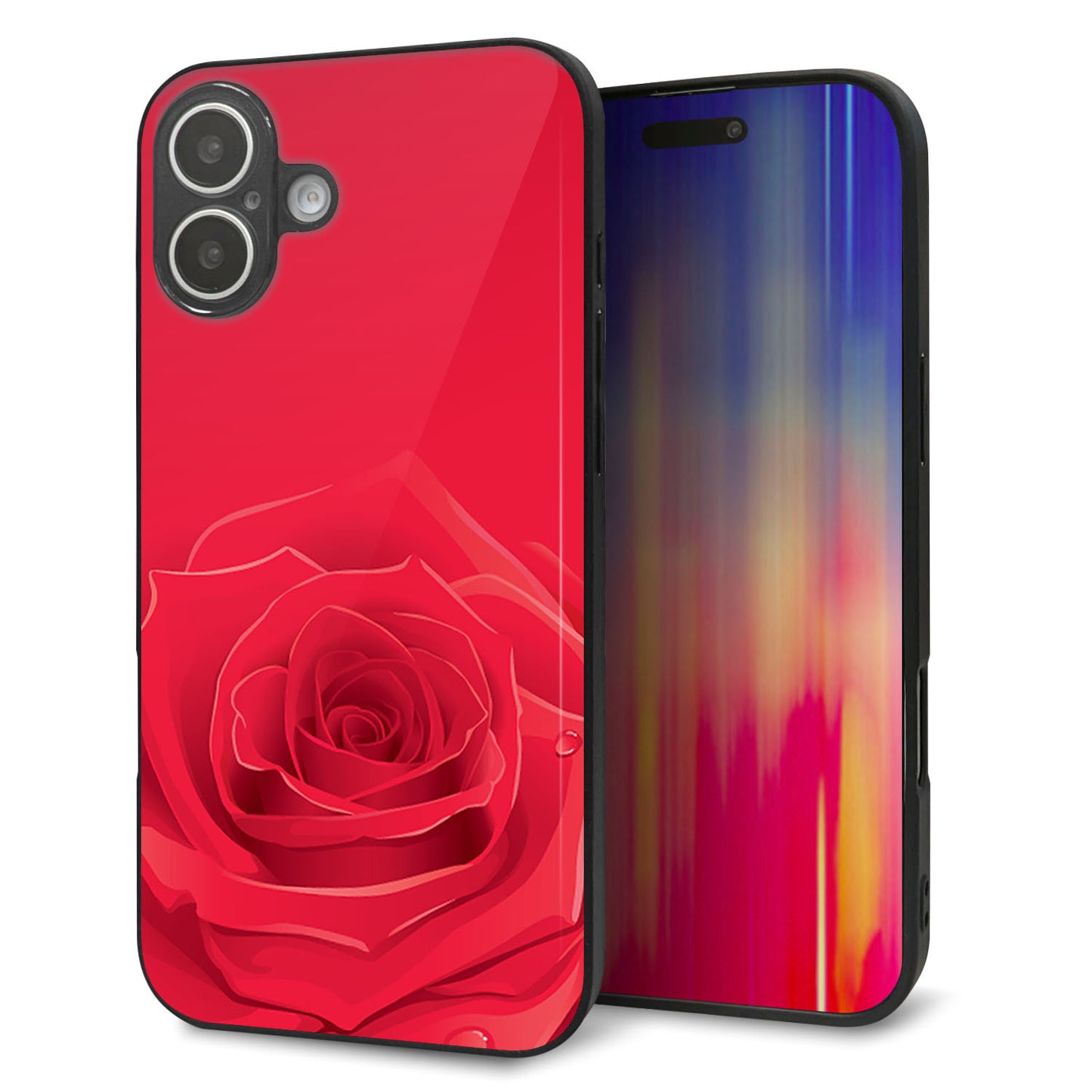 iPhone16 Plus 強化ガラス&TPUスマホケース ガラプリ【395 赤いバラ】