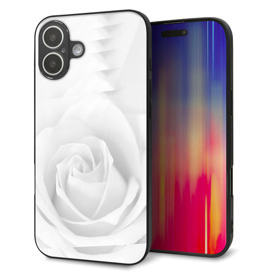 iPhone16 Plus 強化ガラス&TPUスマホケース ガラプリ【402 ホワイトRose】