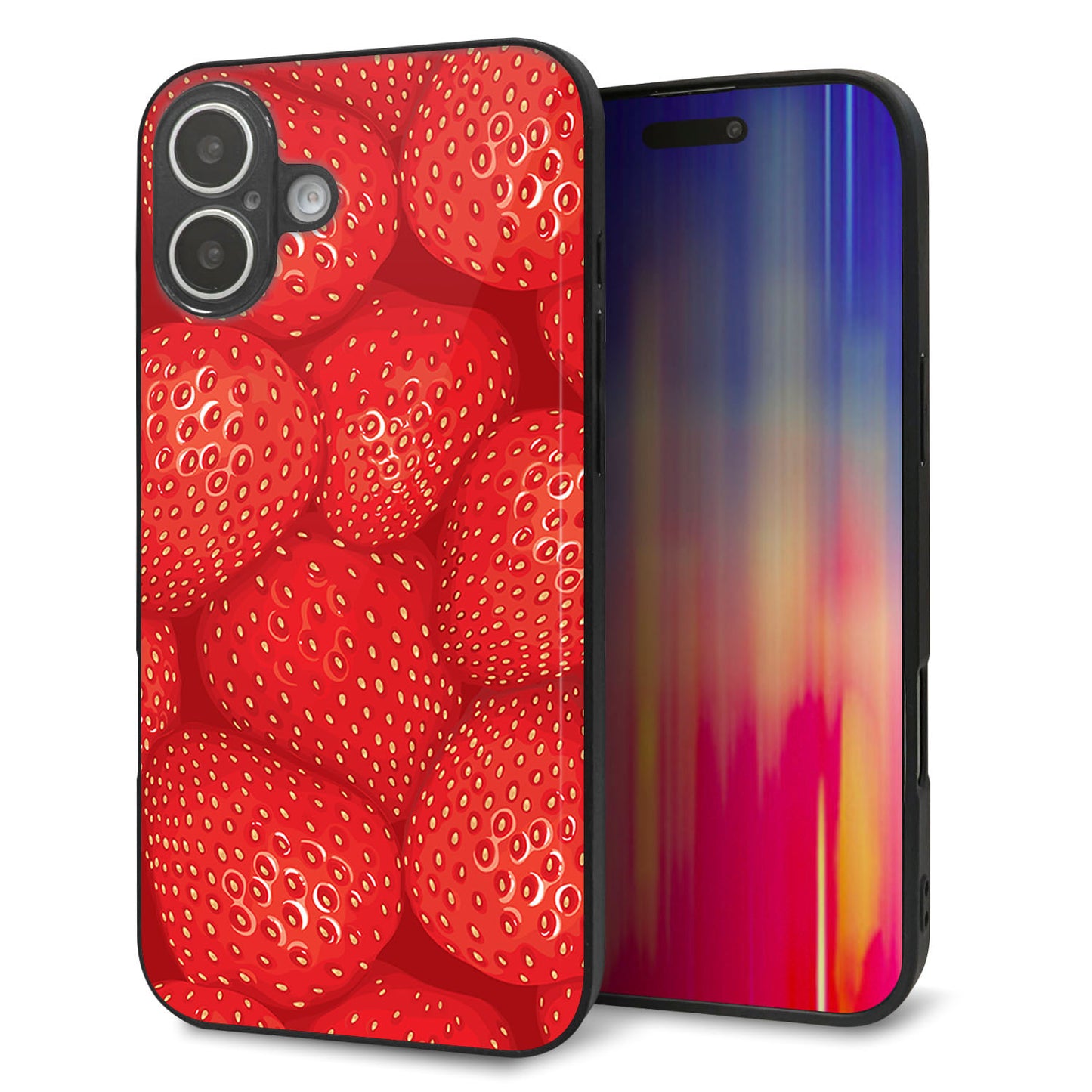iPhone16 Plus 強化ガラス&TPUスマホケース ガラプリ【444 ストロベリーウォール】